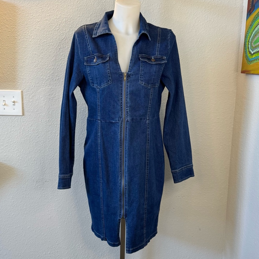 Fashion Nova Blue Denim Zip-Up Long Sleeve Dress Size 2X